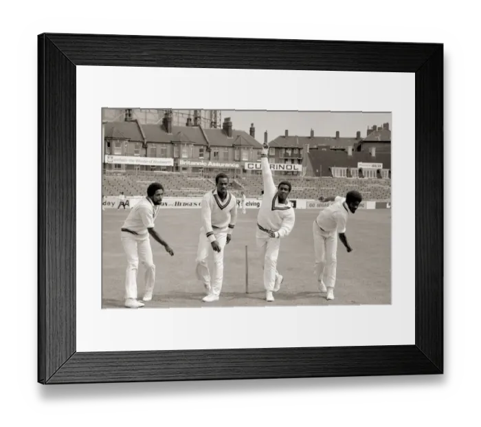 Framed Print : A Batsmans Nightmare at The Oval May 1976 The fearsome four from the West Framed Print : A Batsmans Nightmare at The Oval May 1976 The fearsome four from the West