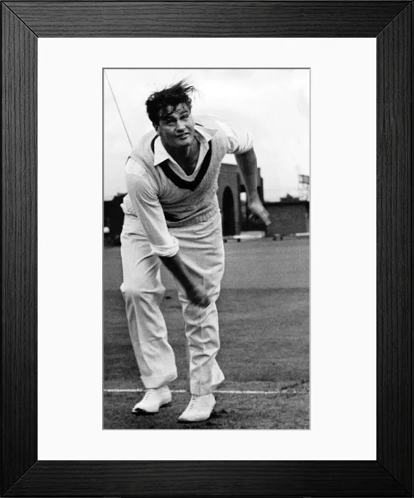 Framed Print : Keith Miller, Vice captain of the Australian cricket team bowling in the nets Framed Print : Keith Miller, Vice captain of the Australian cricket team bowling in the nets