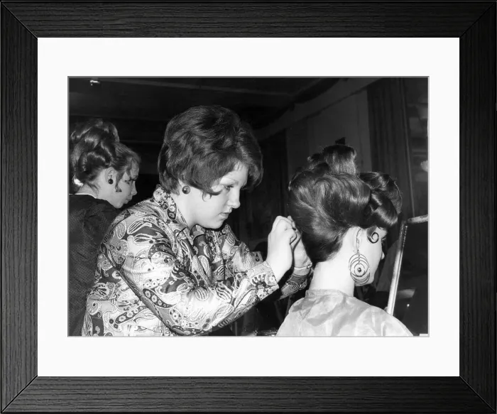 Framed Print : 69 teenage hairdressers compete at the Park Lane Hotel, London in the final of a national Framed Print : 69 teenage hairdressers compete at the Park Lane Hotel, London in the final of a national