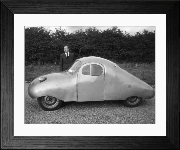 Framed Print : Air Vice Marshall Donald Bennett beisdes the new peoples car he has produced