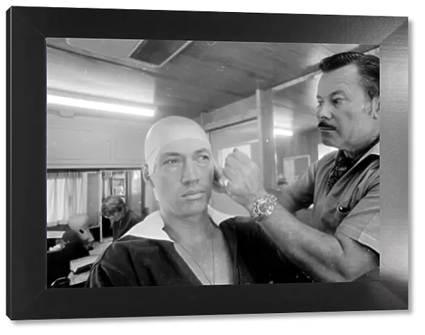 David Carradine actor has his makeup applied on set of TV programme Kung Fu (1972-1975)