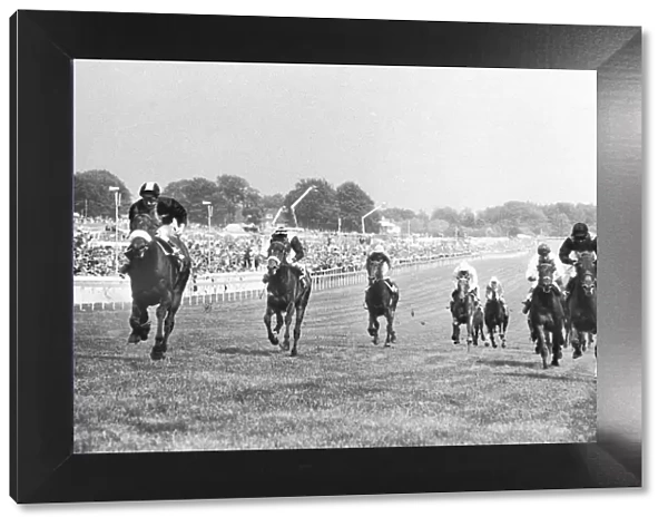Mill Reef extreme left seen here thundering up the hill to ein the 1971 Derby