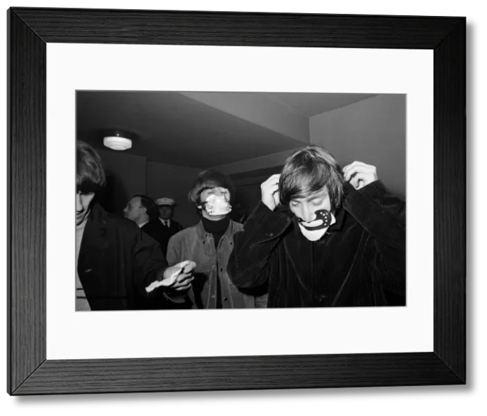 Framed Print : The Beatles before performing at the Ardwick Theatre after a delayed journey leaving them Framed Print : The Beatles before performing at the Ardwick Theatre after a delayed journey leaving them