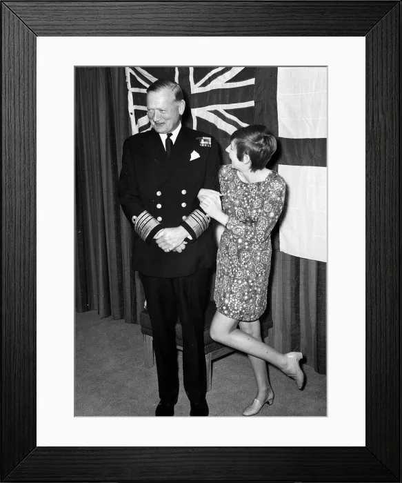 Framed Print : Cilla Black pop singer entertainer with Admiral Sir Desmond Dreyer in 1966