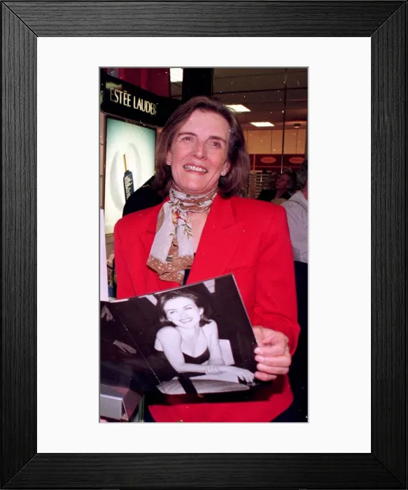 Framed Print : Angela Hurley, the mother of Liz (Elizabeth) at a product launch for Estee Lauder Framed Print : Angela Hurley, the mother of Liz (Elizabeth) at a product launch for Estee Lauder