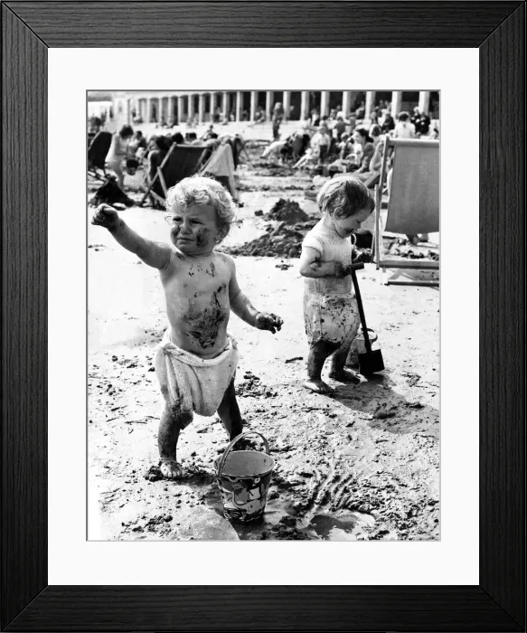 Framed Print : Children - Babies - Seaside Baby Anthony Hook, and his playmate Carole Halliwell