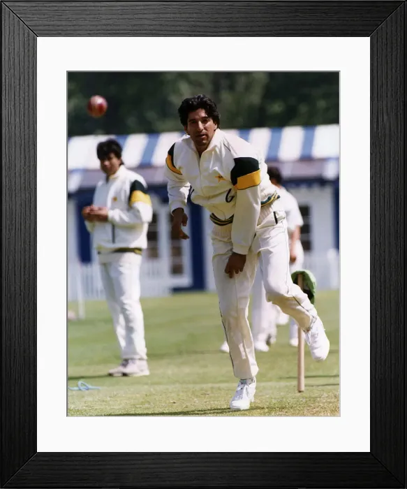 Framed Print : Wasim Akram Cricketer Pakistan fast bowler in action Framed Print : Wasim Akram Cricketer Pakistan fast bowler in action