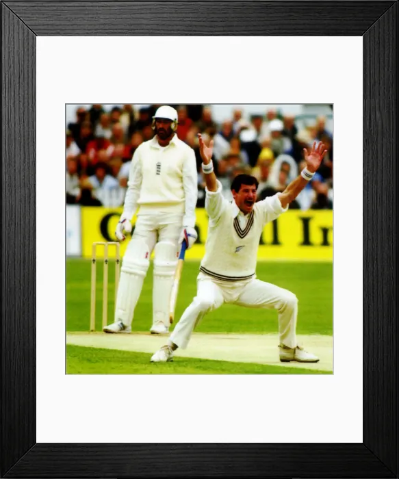 Framed Print : Richard Hadlee New Zealand player celebrates after he Bowled Englands opening batsman Framed Print : Richard Hadlee New Zealand player celebrates after he Bowled Englands opening batsman