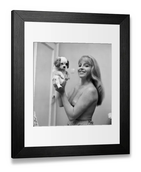 Framed Print : Woman: Girl: Puppy: Cute: King Charles Spaniel model Cherry Gilham