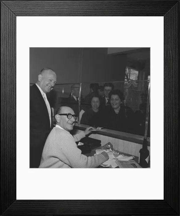 Framed Print : Bud Flanagan the comedian and Jack Solomons the boxing promoter at the opening of their