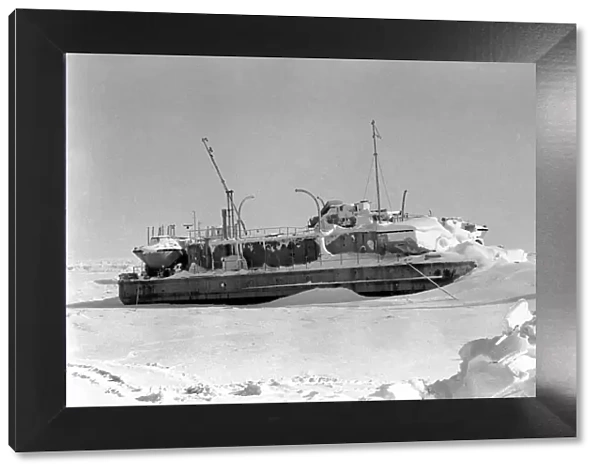Prudhoe Bay Alaska. Ships frozen in the Beaufort Sea Prudhoe Bay. April 1977 77-02128-017