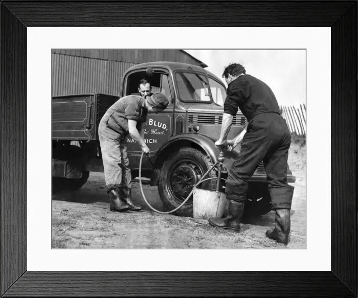 Framed Print : A vehicle carrying hides from cattle slaughtered at Nelson Farm, Rinehill, Cheshire