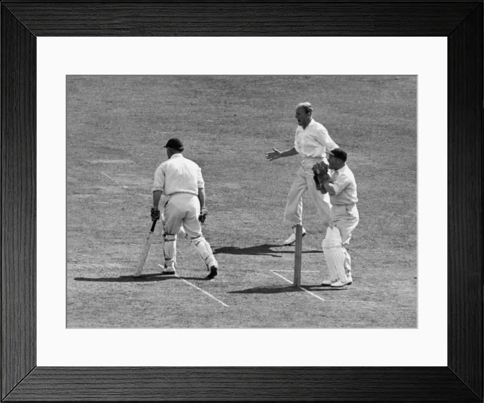 Framed Print : Lancs v. Worcestershire. Washbrook out caught behind the wicket by Yarnold for thirteen Framed Print : Lancs v. Worcestershire. Washbrook out caught behind the wicket by Yarnold for thirteen