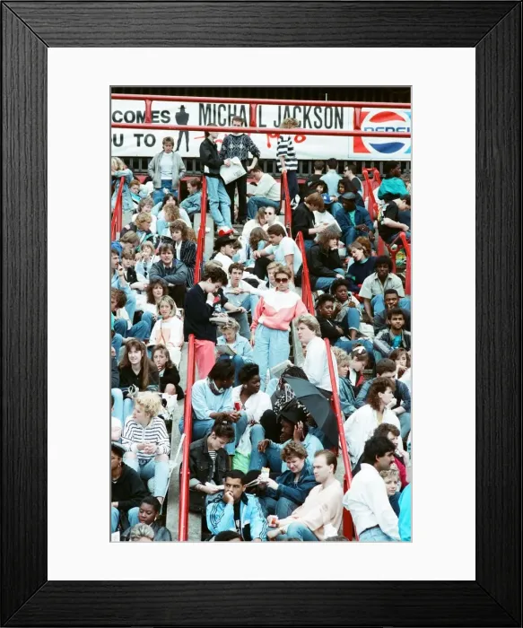 Framed Print : Audience gather outside the Wembley arena prior to the Michael Jackson concert Framed Print : Audience gather outside the Wembley arena prior to the Michael Jackson concert