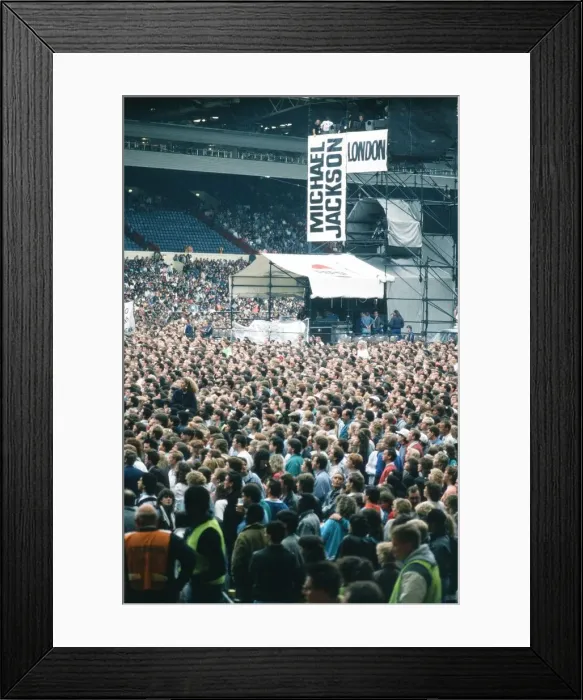 Framed Print : Audience gather outside the Wembley arena prior to the Michael Jackson concert Framed Print : Audience gather outside the Wembley arena prior to the Michael Jackson concert