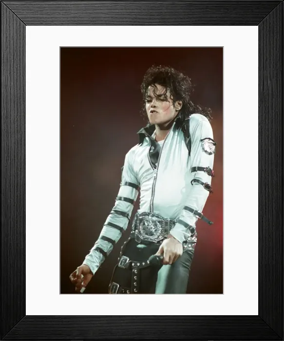 Framed Print : Michael Jackson can be seen performing on stage at Wembley during the Bad concert tour Framed Print : Michael Jackson can be seen performing on stage at Wembley during the Bad concert tour