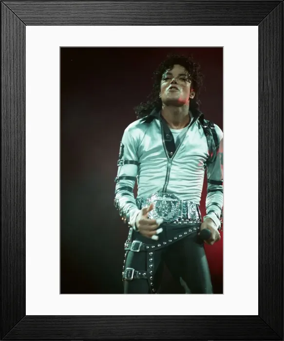 Framed Print : Michael Jackson can be seen performing on stage at Wembley during the Bad concert tour Framed Print : Michael Jackson can be seen performing on stage at Wembley during the Bad concert tour