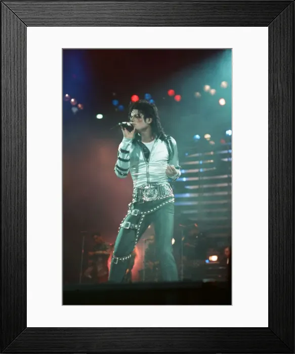 Framed Print : Michael Jackson can be seen performing on stage at Wembley during the Bad concert tour Framed Print : Michael Jackson can be seen performing on stage at Wembley during the Bad concert tour