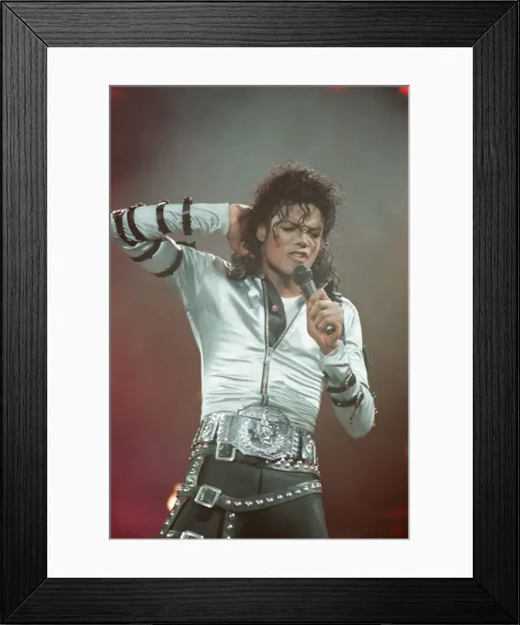 Framed Print : Michael Jackson can be seen performing on stage at Wembley during the Bad concert tour Framed Print : Michael Jackson can be seen performing on stage at Wembley during the Bad concert tour