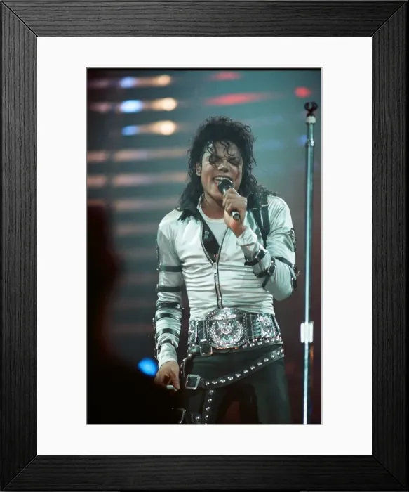 Framed Print : Michael Jackson can be seen performing on stage at Wembley during the Bad concert tour Framed Print : Michael Jackson can be seen performing on stage at Wembley during the Bad concert tour