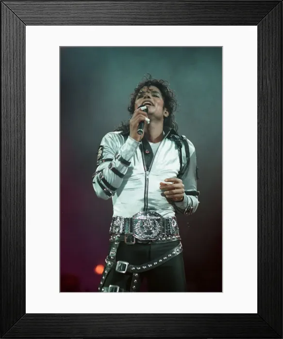 Framed Print : Michael Jackson can be seen performing on stage at Wembley during the Bad concert tour Framed Print : Michael Jackson can be seen performing on stage at Wembley during the Bad concert tour