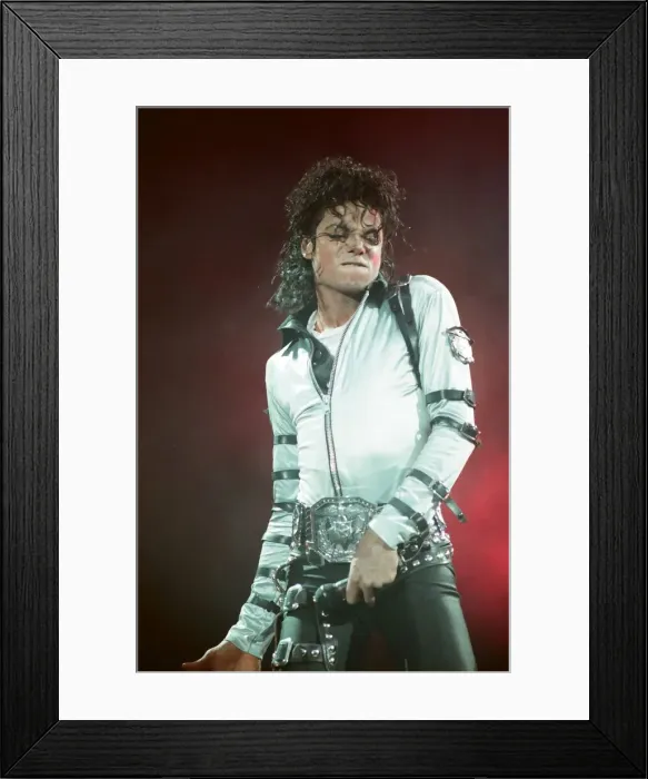 Framed Print : Michael Jackson can be seen performing on stage at Wembley during the Bad concert tour Framed Print : Michael Jackson can be seen performing on stage at Wembley during the Bad concert tour