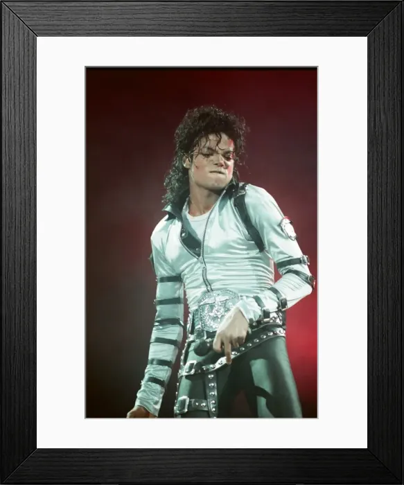 Framed Print : Michael Jackson can be seen performing on stage at Wembley during the Bad concert tour Framed Print : Michael Jackson can be seen performing on stage at Wembley during the Bad concert tour