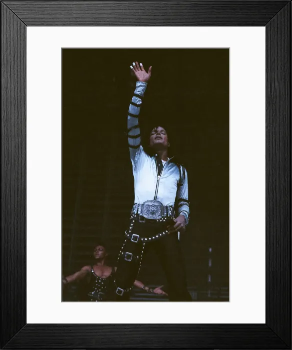 Framed Print : Michael Jackson can be seen performing on stage at Wembley during the Bad concert tour