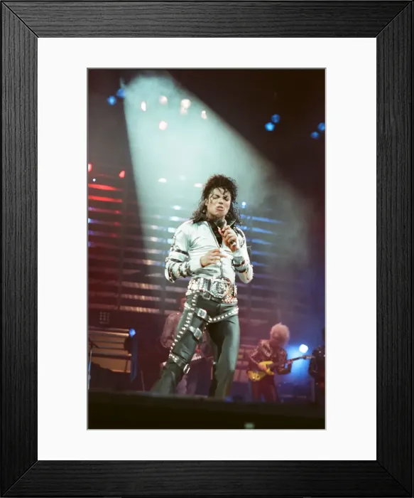 Framed Print : Michael Jackson can be seen performing on stage at Wembley during the Bad concert tour Framed Print : Michael Jackson can be seen performing on stage at Wembley during the Bad concert tour