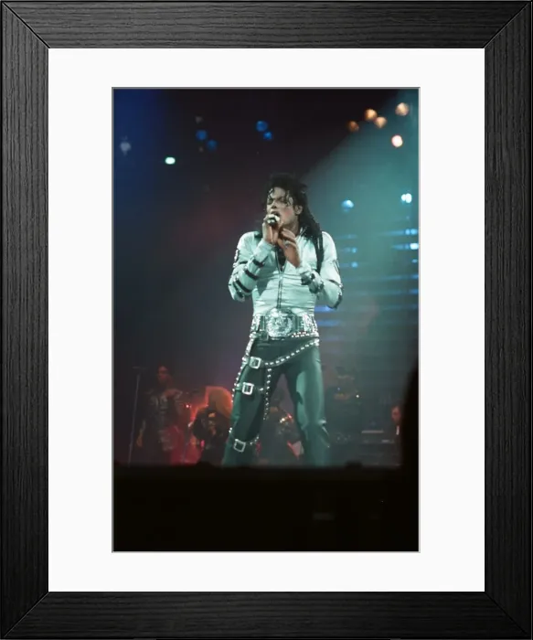 Framed Print : Michael Jackson can be seen performing on stage at Wembley during the Bad concert tour Framed Print : Michael Jackson can be seen performing on stage at Wembley during the Bad concert tour