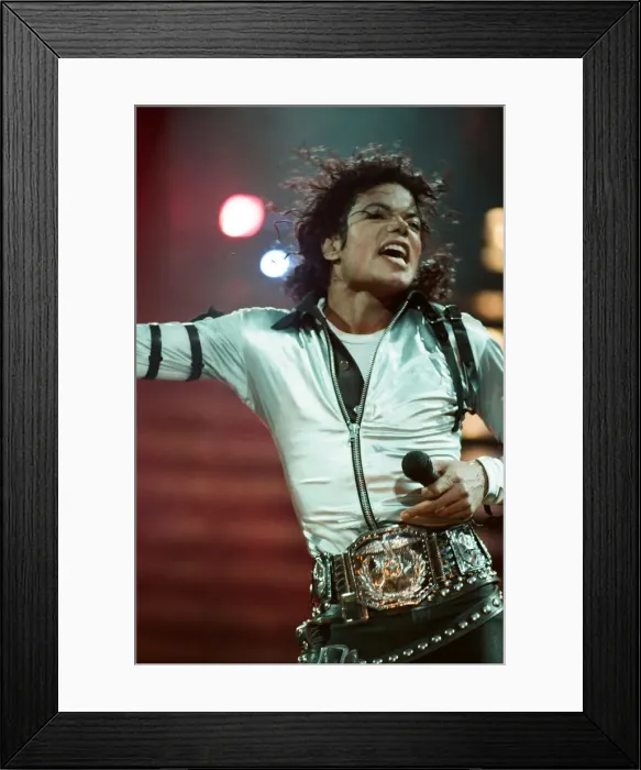 Framed Print : Michael Jackson can be seen performing on stage at Wembley during the Bad concert tour Framed Print : Michael Jackson can be seen performing on stage at Wembley during the Bad concert tour