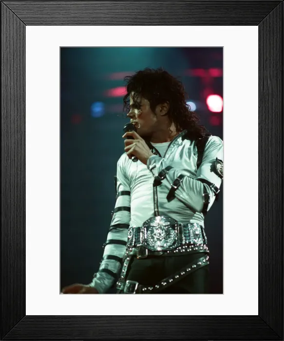 Framed Print : Michael Jackson can be seen performing on stage at Wembley during the Bad concert tour Framed Print : Michael Jackson can be seen performing on stage at Wembley during the Bad concert tour