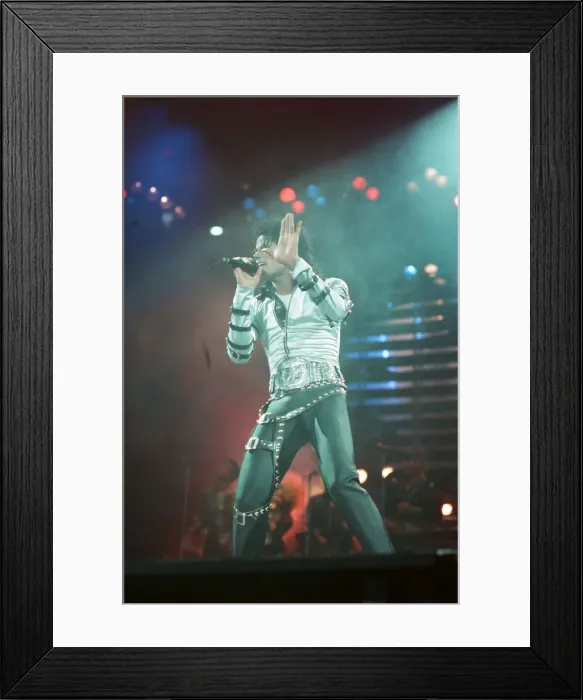 Framed Print : Michael Jackson can be seen performing on stage at Wembley during the Bad concert tour Framed Print : Michael Jackson can be seen performing on stage at Wembley during the Bad concert tour