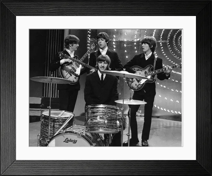 Framed Print : The Beatles on the set of Top of the Pops, their first and last time on the show