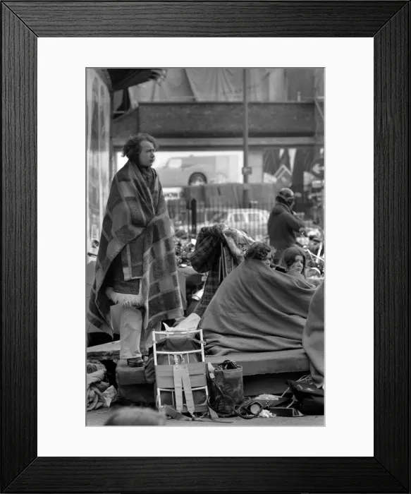 Framed Print : Queued for Pop Group Led Zeppelin Concert. Young girl fans wrap themselves up in blankets Framed Print : Queued for Pop Group Led Zeppelin Concert. Young girl fans wrap themselves up in blankets