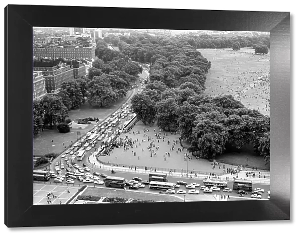 Hyde Park Pop Festival: Aerial view of the scene at Hyde Park Corner today