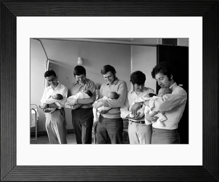 Framed Print : A handful of fathers have a little get together with their babies at the Mile End Framed Print : A handful of fathers have a little get together with their babies at the Mile End