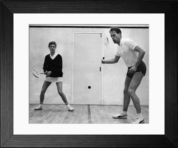 Framed Print : Derek Ibbotson, pictured playing squash with Mandy Holdsworth, in Huddersfield Framed Print : Derek Ibbotson, pictured playing squash with Mandy Holdsworth, in Huddersfield