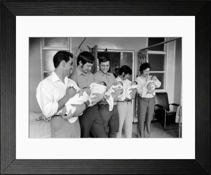 Framed Print : A handful of fathers have a little get together with their babies at the Mile End Framed Print : A handful of fathers have a little get together with their babies at the Mile End