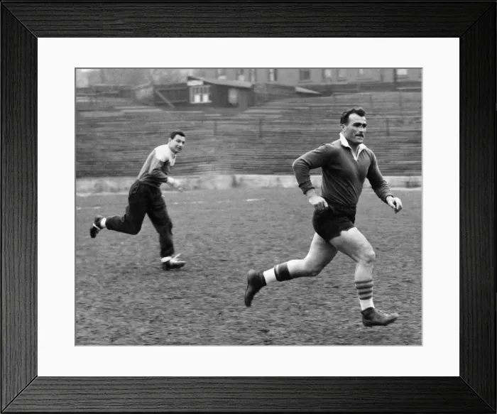 Framed Print : French Rugby players train at Swinton ground. Action of Rene Ferrero. (right) Framed Print : French Rugby players train at Swinton ground. Action of Rene Ferrero. (right)