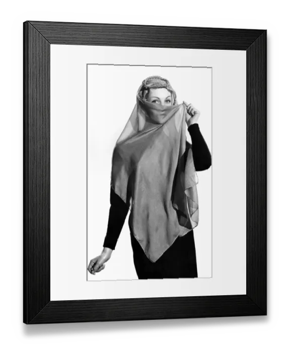 Framed Print : Reveille Fashions: Roma Reeves modelling head scarf in the fashion of a Hijab Framed Print : Reveille Fashions: Roma Reeves modelling head scarf in the fashion of a Hijab