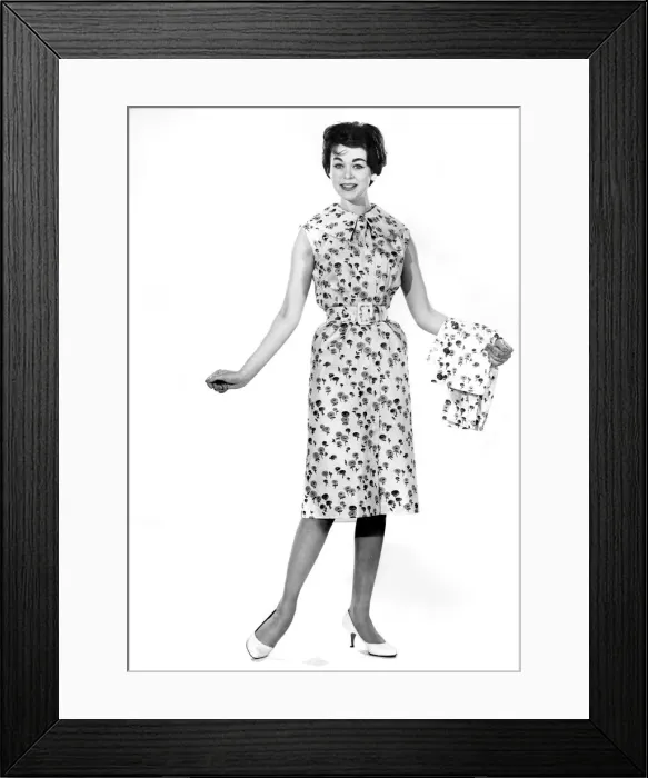Framed Print : Reveille Fashion. Model wearing floral print summer dress May 1959 P006956 Framed Print : Reveille Fashion. Model wearing floral print summer dress May 1959 P006956