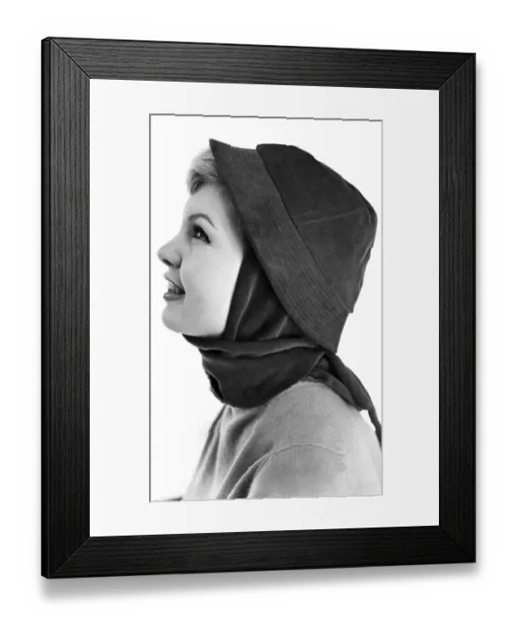 Framed Print : Reveille Fashions. Model wearing hat and scarf January 1959 P006940