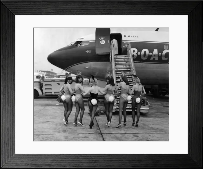 Framed Print : Six British bunny girls leaving London Airport for Chicago where they start a 4 month