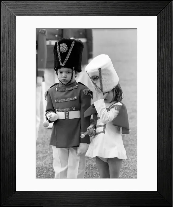 Framed Print : Children: Passing Out Parade: 4 year old Joanne Cardy and 6 year old Kevin Hunt both