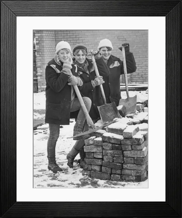 Framed Print : Girls on a Manpower Services Commission task force in 1986, (left to right), Julie Strong Framed Print : Girls on a Manpower Services Commission task force in 1986, (left to right), Julie Strong