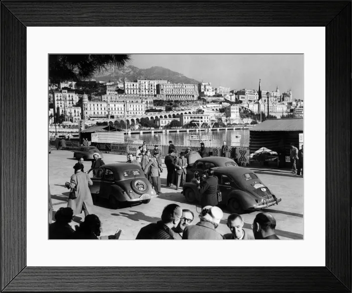 Framed Print : Motor Racing: Monte Carlo Rally 1953. A General view of the arrival of the cars by Framed Print : Motor Racing: Monte Carlo Rally 1953. A General view of the arrival of the cars by