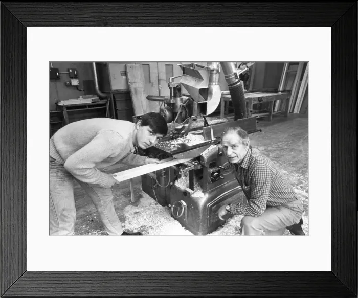 Framed Print : Joinery trainee Terry Gough (left) with supervisor Billy Carr at a workshop in Walker Framed Print : Joinery trainee Terry Gough (left) with supervisor Billy Carr at a workshop in Walker