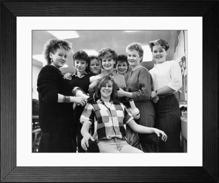 Framed Print : Trainee Hairdressers Julie Stott, Tracey Hudson, Jennifer Bell, Helen Brunger Framed Print : Trainee Hairdressers Julie Stott, Tracey Hudson, Jennifer Bell, Helen Brunger
