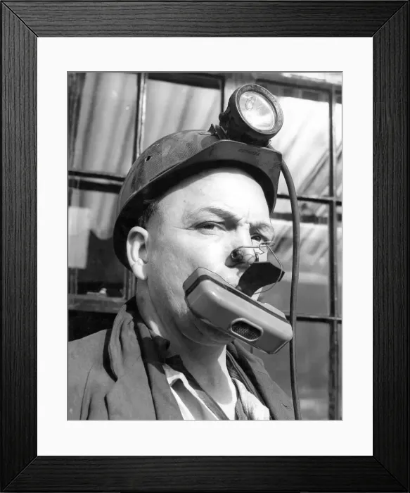 Framed Print : Mr. Philip Sprott, a Burradon collliery miner, demonstrated a new type of safety Framed Print : Mr. Philip Sprott, a Burradon collliery miner, demonstrated a new type of safety